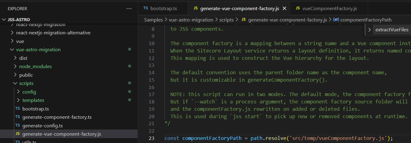 Vue.js component factory file