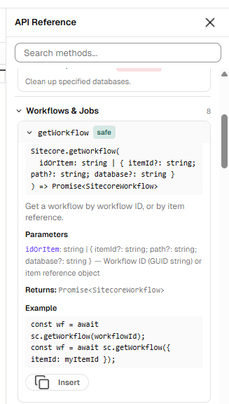 Autogenerated help panel with method signatures