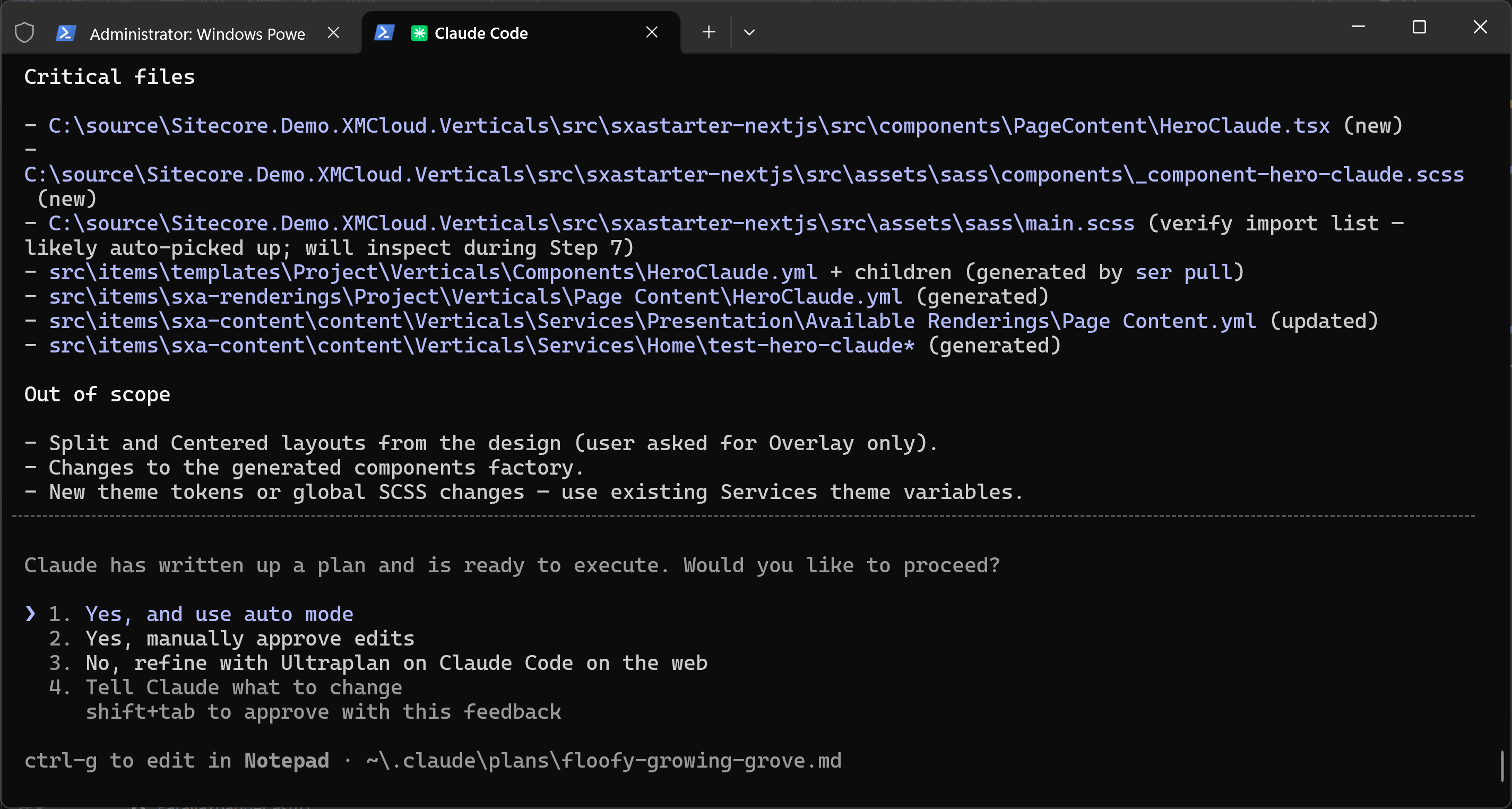 Claude Code analyzing the plan