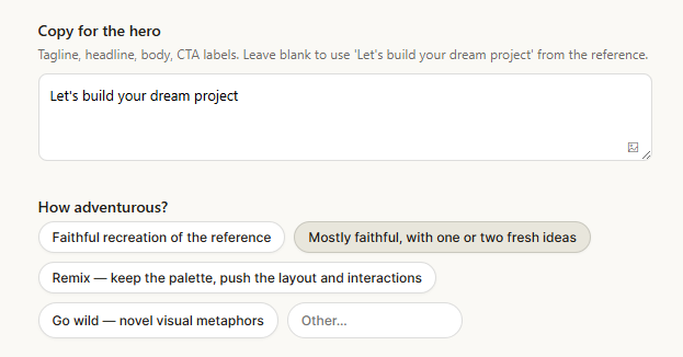 Claude Design clarifying design intent