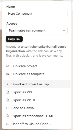 Claude Design export options
