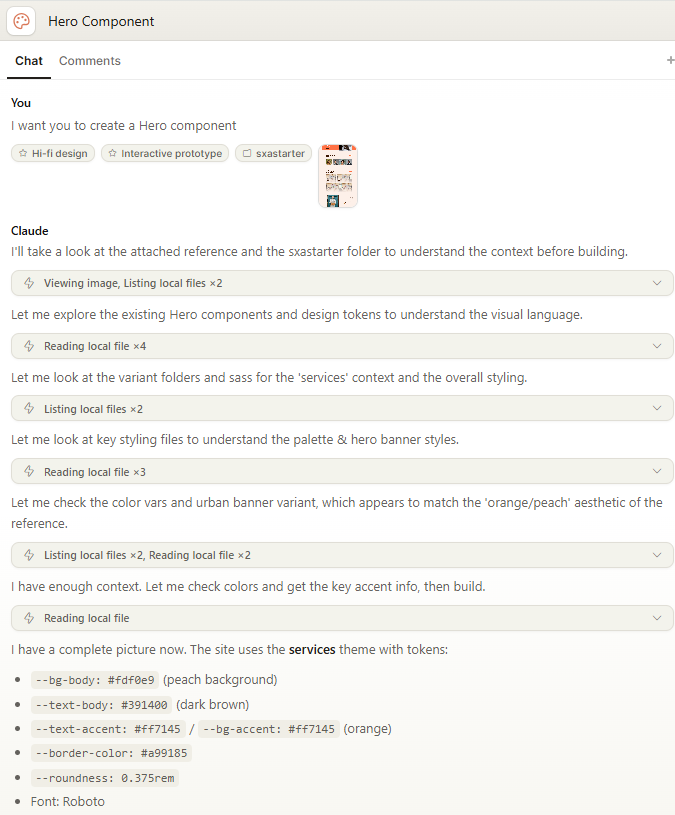 Claude Design interface with attached Sitecore codebase