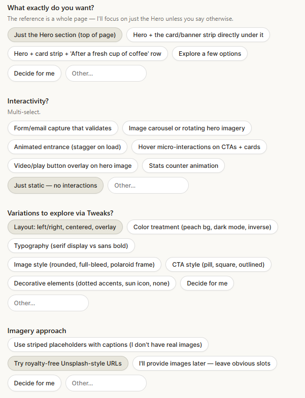 Claude Design detects site technologies and theme tokens