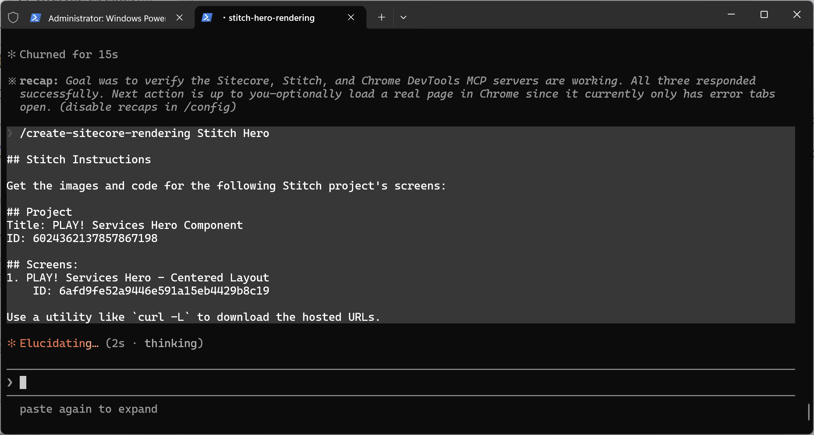 Running create-sitecore-rendering in Claude Code