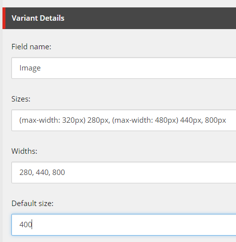 Variant details will be combined in a srcset attribute.